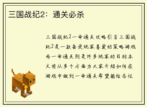 三国战纪2：通关必杀